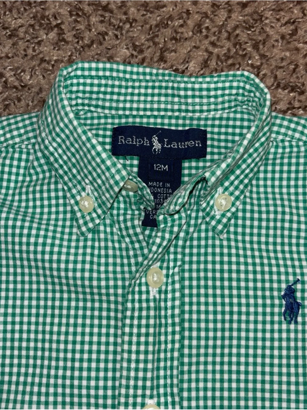 Polo Ralph Lauren Toddler Green/White Checkered Button-Down Shirt Size 12M